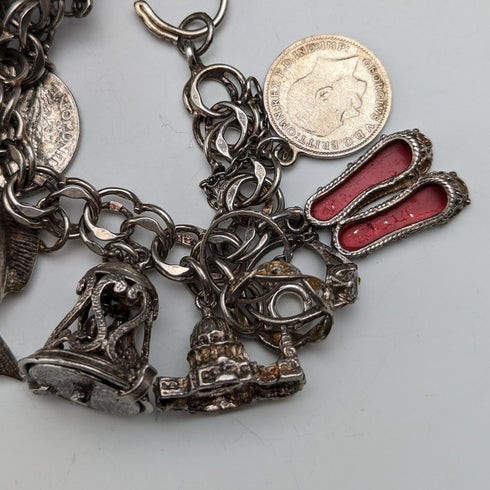 1980 British Vintage Sterling Silver Charm Bracelet 75g